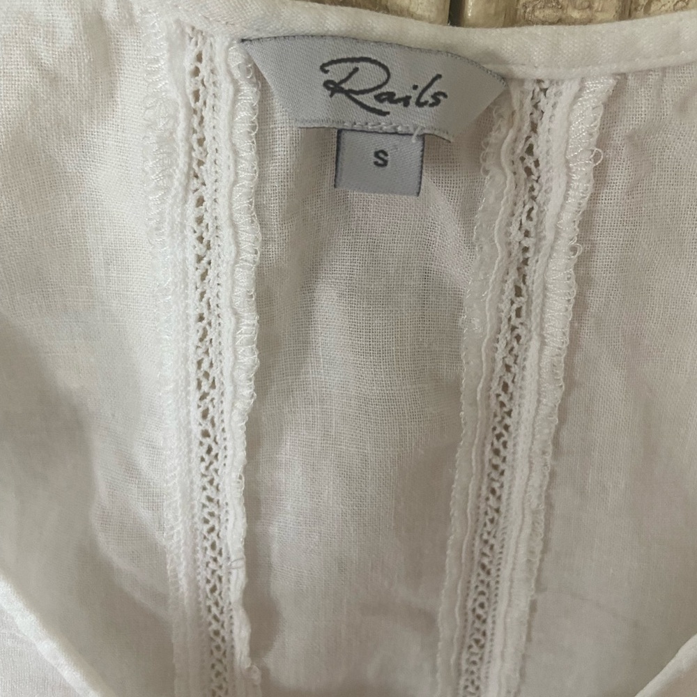 Rails Mira White Linen Blend Open-Embroidered Ruf… - image 6